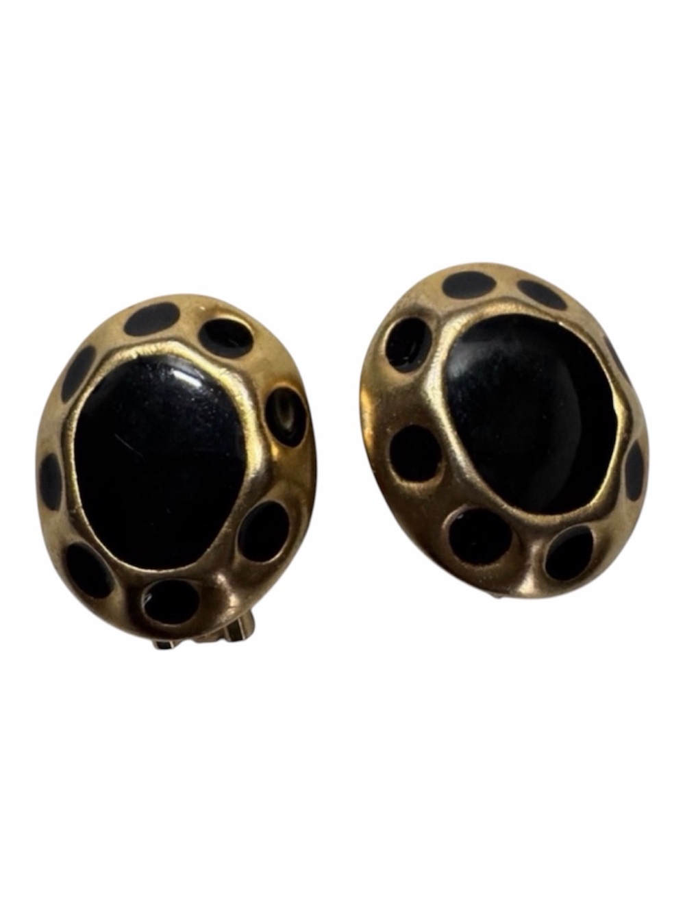 Vintage Erwin Pearl Clip-On Earrings – Black & Gold‎ Dome Design